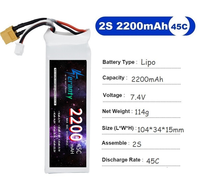 2PCS 7.4V Lipo 2S Battery 1500 - Drone Racing Battery avis et prix