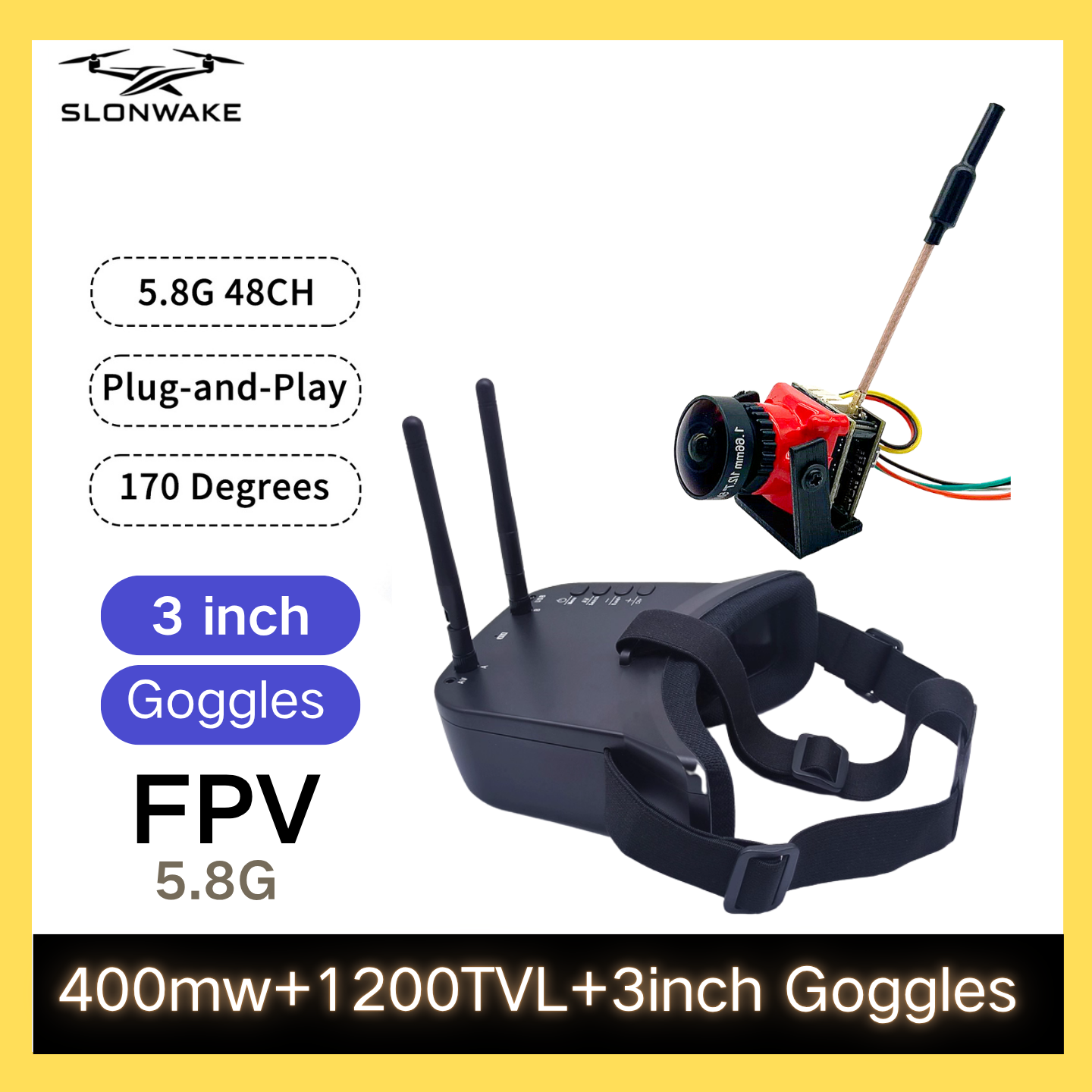 SLONWAKE 5.8G 48CH FPV 400mw V - Drone Racing Camera avis et prix